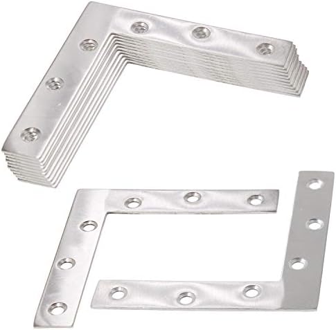 4 Pack Stainless Steel L Shape Flat Corner Bracket Plate - Repair Mending for Wood, Metal Fixing, Joining Support Brace for Shelves, Furniture and Cabinet (120x120mm)
