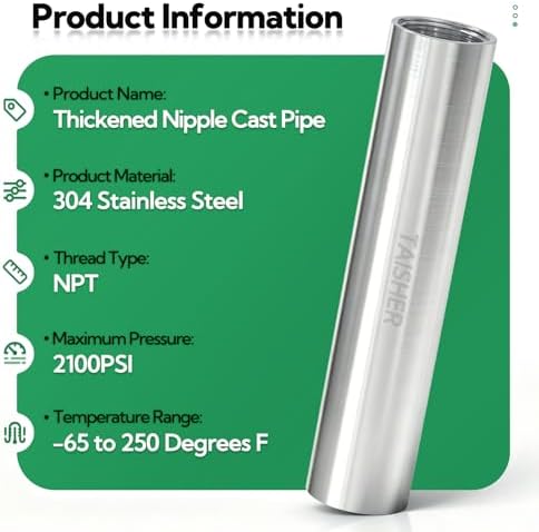 TAISHER 2Pcs Thickened Nipple Cast Pipe 1/2" NPT Female, 6" Length