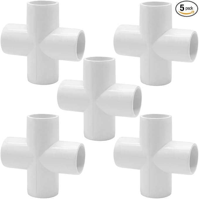 YSIL 1-1/4 Inch PVC Cross Fitting Elbow Furniture Grade Connector 4 Way Cross 5Pcs for DIY PVC Structure and Frame,Fits 1-1/4" Sch 40 Pipes