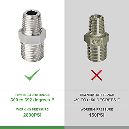 TAISHER 5PCS 304 Stainless Steel Hex Nipple, Reducer Pipe Fitting 1/2-Inch Male Pipe x 3/8-Inch Male Pipe