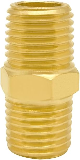 Joywayus 5Pcs Brass Pipe Fitting Hex Nipple Equal 1/4" Male NPT Male Air Fuel Water