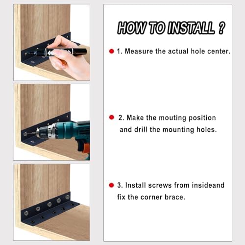 8" x 1.5" x 1.5" L Brackets Heavy Duty, Large Iron Corner Bracket Metal Joint, Thickness 2.5mm Including Screws, for Wooden Bookshelf Furniture Cabinet (Black-4PCS)