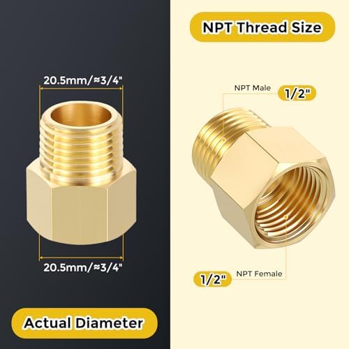 METALLIXITY 1PCS 1/2" FNPT x 1/2" MNPT Thread Brass Hex Extension Adapters