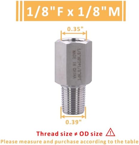Forged Reducer Adapter Fitting - Stainless Steel 304 Reducing Pipe Connector, 1/8" NPT Female x 1/8" NPT Male (pack of 2)