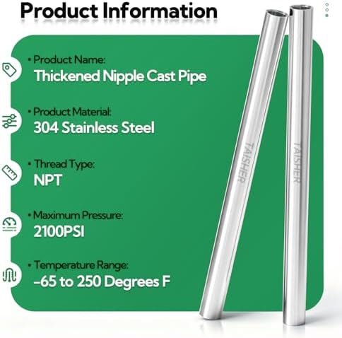 TAISHER 1Pcs Thickened Nipple Cast Pipe 1/4" NPT Female, 16" Length