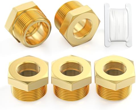 TAISHER 5PCS Brass Reducer Hex Bushing Threaded Pipe Fitting 3/4" NPT Male x 1/4" NPT Female Adapter