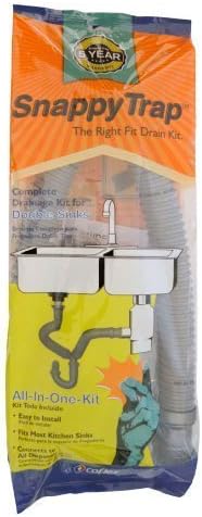 Snappy Trap Double Bowl Kitchen Sink Drain Kit, 1-1/2" with Flexible P-Trap, Universally Compatible Complete Drain Kit, Easy No-Tool Installation (DK-110 Silver)