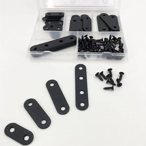 QSJ 26 Sets Flat Plate Straight Bracket Flat Brace Bracket Stainless Steel, 36mm/46mm/56mm/76mm Wood Brackets Mending Repair Plate Brace