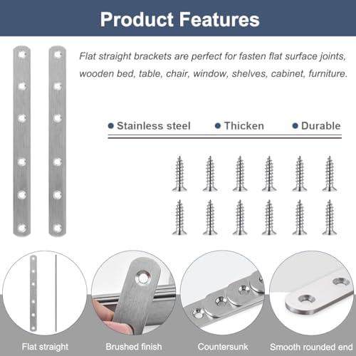 8 Inch Straight Bracket Stainless Steel Flat Braces, 8 Pack Mending Plates