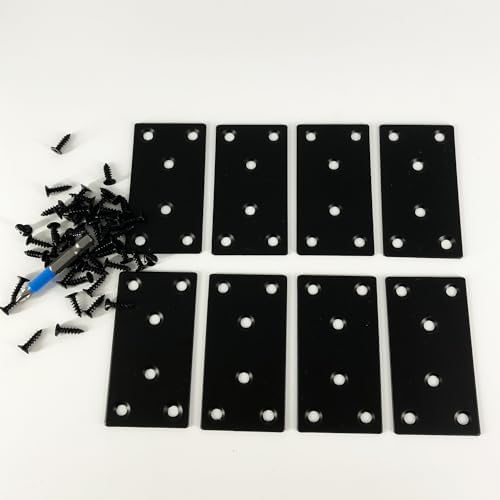 QSJ 8 Pack Black Flat Mending Plate 3.15x1.57'', Stainless Steel Bracket, Straight Metal Brace Bracket, Fixing Joining Plate for Wood Furniture Fastening & Fixing
