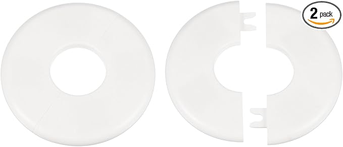 HARFINGTON 2pcs Wall Split Flange 33.5mm/1.3" Self-Adhesive Plumbing Cover Plates ABS Plastic Round Escutcheon Plate Buckle Design for Water Pipe Bathroom Kitchen Decoration, White