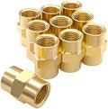 Hooshing 10PCS Brass Coupling Pipe Fitting, 1/4" x 1/4" NPT Female Coupler
