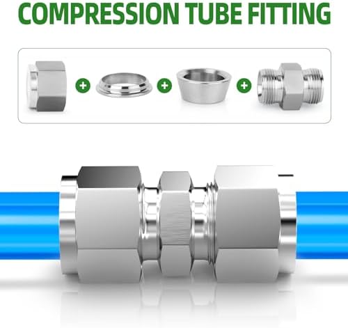 TAISHER 2PCS 304 Stainless Steel Compression Tube Pipe Fitting Connector, 6MM Tube OD x 6MM Tube OD Straight Adapter