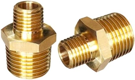 2pcs 1/2" NPT x 1/4" NPT Brass Nipple, 1/2 to 1/4 Adapter Fitting Reducing Solid Hex Brass Nipple, Brass 1/2 Male to 1/2 Male Reducer Brass Pipe Fittings for Extending and Connecting Pipes