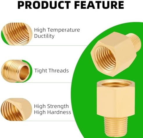 Brass Pipe Fitting,1/8 Inch NPT Male to 1/4 Inch NPT Female Brass Pipe Hose Tube Fitting 1/8'' Male NPT to 1/4'' Female NPT Reducer Adapter 5pcs (1/8 npt male x 1/4 npt female)