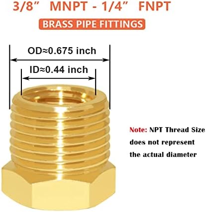 Hooshing 10PCS Brass Reducer Hex Bushing 3/8" NPT Male x 1/4" NPT Female