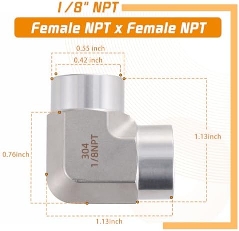 Stainless Steel Pipe Fitting 90 Degree Barstock Street Elbow 1/8" NPT Female x 1/8" NPT Female 2 Pack