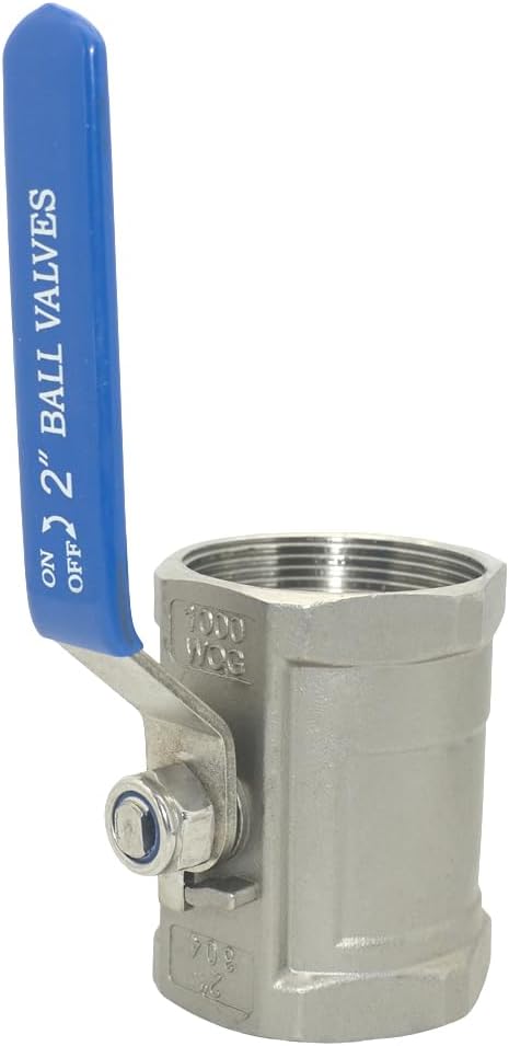 VARMHUS 2" Stainless Steel 304 Ball Valve 1Pc Type NPT Female Threaded with Heavy Duty Blue Vinyl Insulation Handle,CF8M Ristricted Flow,1000 WOG (2")