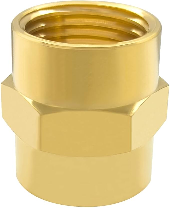 Hooshing 3/8" x 3/8" NPT Coupler Brass Female Hex Head Pipe Fitting Coupling, Pack of 5