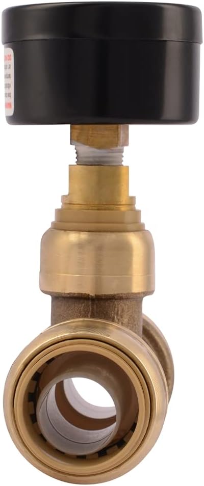 SharkBite 3/4 Inch Pressure Gauge Tee, Push to Connect Brass Plumbing Fitting, PEX Pipe, Copper, CPVC, PE-RT, HDPE, 24438