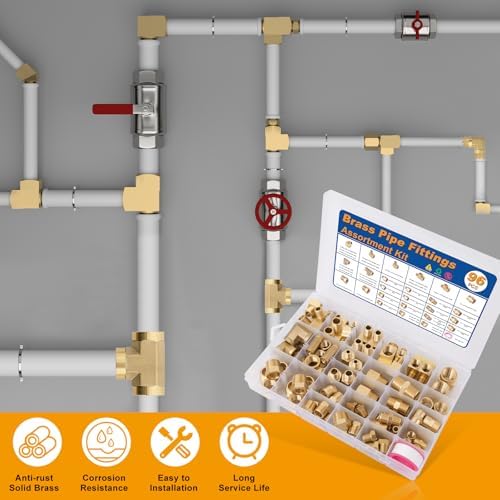 KOOTANS 96PCS Brass Pipe Fittings Assortment Kit,1/8" 1/4" 3/8" 1/2" NPT