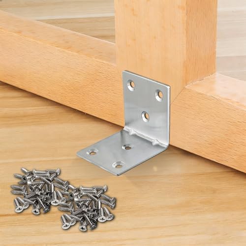 30 Pack Angle Brackets, 1.5" x 1.5" Silver Heavy Duty Stainless Steel Corner Brace, L Shaped Shelf Bracket 90 Degree Corner Bracket for Wood Furniture Cabinets Shelves