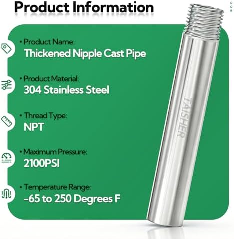 TAISHER 2Pcs Thickened Nipple Cast Pipe 1/4" MNPT x 1/4" FNPT, 4" Length