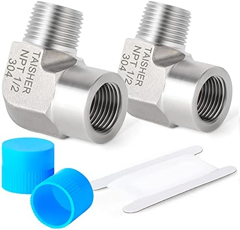 TAISHER 2PCS 304 Stainless Steel 90 Degree Barstock Street Elbow, 1/2 Inch NPT Male Pipe to 1/2 Inch NPT Female 304 Stainless Pipe Fitting