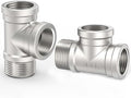 ChillWaves 304 Stainless Steel Pipe Fitting, Male Run Tee 1/4" NPT Female x 1/4" NPT Female x 1/4" NPT Male Thread Adapter(2-PACK)