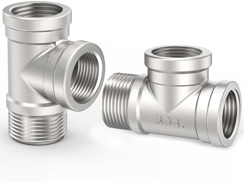 ChillWaves 304 Stainless Steel Pipe Fitting, Male Run Tee 1/4" NPT Female x 1/4" NPT Female x 1/4" NPT Male Thread Adapter(2-PACK)