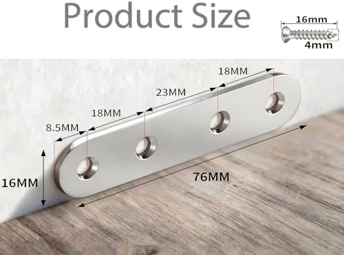 20PACK 3INCH X 0.6INCH Stainless Steel Straight Flat Bracket Repair Plate Brace,Mending Joining Plates for Wood, Board, Bed Frame, Furniture & Shelves,with Screws