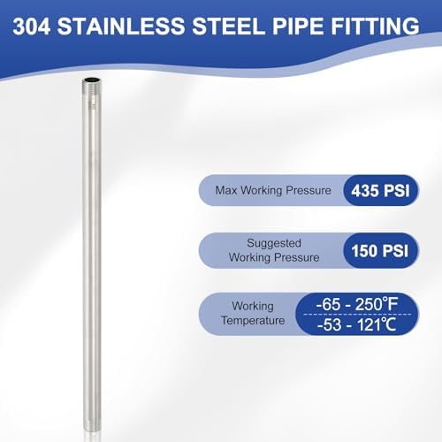 PATIKIL 304 Stainless Steel Pipe Fitting, 2 Pack 1/2" BSP Male x 1/2" BSP Male Threaded 16" Length Nipple Cast Pipe for Extending Piping, Silver