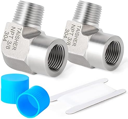 TAISHER 2PCS 304 Stainless Steel 90 Degree Barstock Street Elbow, 3/8 Inch NPT Male Pipe to 3/8 Inch NPT Female 304 Stainless Pipe Fitting