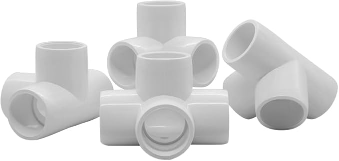 1Inch Tee PVC Fitting 4 Way Elbow Connector, Furniture Grade 90 Degree Elbow Side Outlet. Corner Fittings for Building Furniture Greenhouse Shed Pipe Fittings Tent Connection (Pack of 8)
