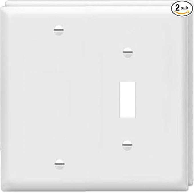 Toggle Switch/Blank Wall Plates 2-Gang Switch Outlet Electrical Cover Plate Unbreakable Thermoplastic Faceplate for Light Receptacle Outlet Switch, White (2 Pack)