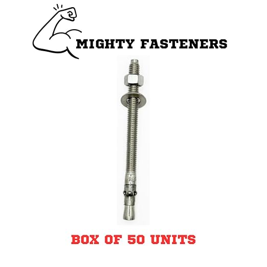Premium 316 Stainless Steel Wedge Anchor, 3/8"-16 X 5 – Heavy Duty Corrosion Resistant Fastener for Concrete and Masonry Applications 50 Pack