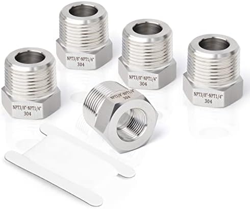 TAISHER 5PCS Forging of 304 Stainless Steel Reducer Hex Bushing, 3/8" Male NPT to 1/4" Female NPT, Reducing Forging Pipe Adapter Fitting