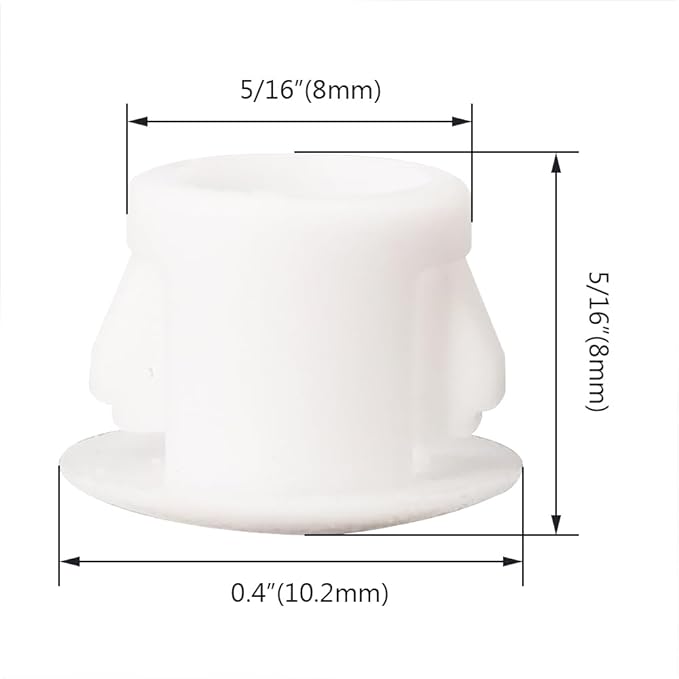 5/16" Plastic Flush Type Hole Plugs - Snap in Locking Hole Tube Screw Caps - Drilling Cover Plugs - Fastener Covers for Kitchen Cabinet Furniture - White - 100 Pack