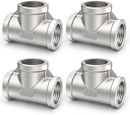 ChillWaves 304 Stainless Steel Pipe Fitting, Tee 3/4" x 3/4" x 3/4" NPT Female Thread Adapter(4-PACK)