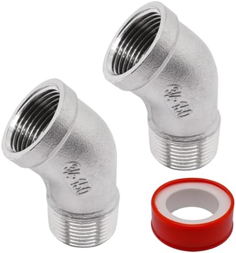 2PCS 45 Degree Elbow Fittings, 3/4" NPT Male Pipe to 3/4" NPT Female 304 Stainless Steel Pipe Fitting, Connector Coupler Apply to Outdoor/Garden/Industrial