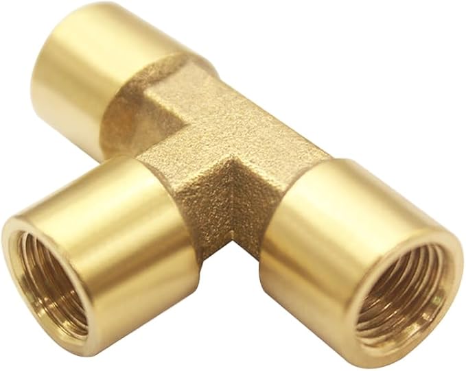 Hooshing Brass Tee Fitting 1/8" x 1/8" x 1/8" NPT Female Tee Adapter for Fuel Oil Gas Plumbing