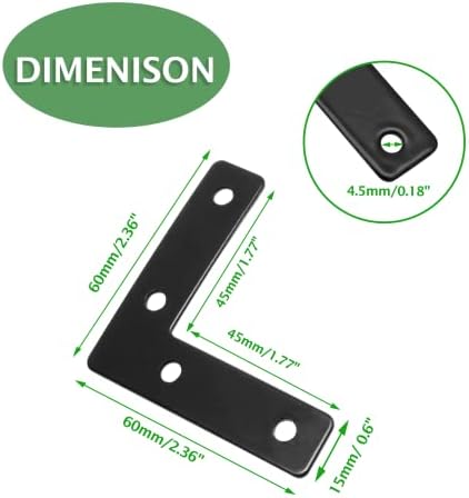 Uenhoy 20 Pcs L Shape Black Flat Brackets 2.36"x2.36" with Screws