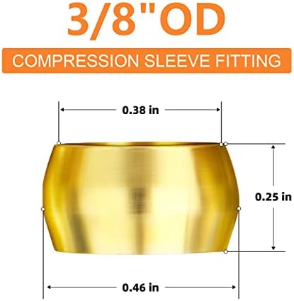 GASHER 100PCS Brass Compression Fitting, Brass Compression Sleeve Ferrules 3/8" Tube OD