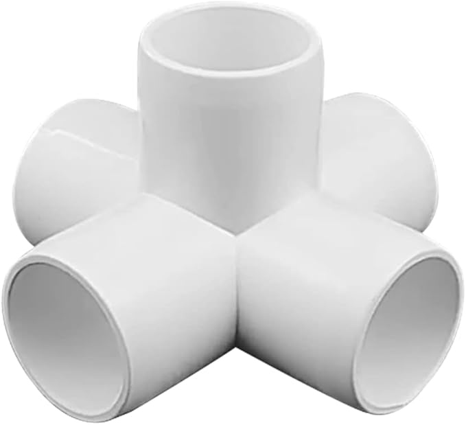 1-1/4“ Tee PVC Fitting 5 Way Elbow Connector, Furniture Grade 90 Degree Elbow Side Outlet, PVC Corner Fittings for Building Furniture Greenhouse Shed Pipe Fittings Tent Connection (Pack of 4)