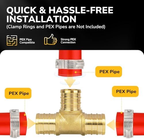 25 Pack 1/2" PEX Tee, PEX Fittings, Heavy-Duty Brass Crimp Fittings for PEX Pipes with Leak-Resistant Construction, NSF & UPC Certified