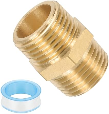 PATIKIL 1/2" G Male x 1/2" NPT Male Brass Pipe Fitting, Pipe Extension Connectors Reducer Adapter for Air LP Gas with PTFE Tape - 1PCS
