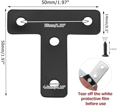 Zorfeter Black T-Shape Corner Brackets, 50x50mm/2 x2, 20 Pcs