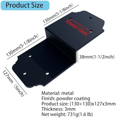 4packs Heavy Duty Pergola Bracket Black,6" Steel Angle Joist Tie Z Fix Bracket for Wood DIY Projects - Large Connector Brace,Post to Beam Connectors Repair Hardware,Joining Brackets