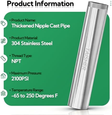 TAISHER 1Pcs Thickened Nipple Cast Pipe 2" MNPT x 2" FNPT, 16" Length