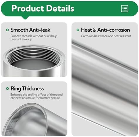 TAISHER 1Pcs 304 SS Nipple Cast Pipe Fitting, 2" NPT Female, 6" Length